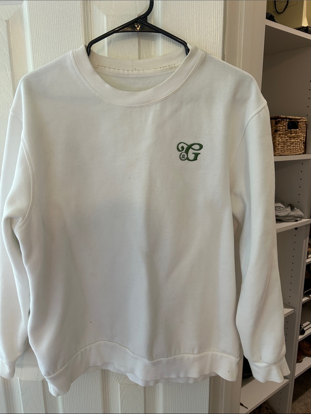 lululemon athletica White Crewneck Sweatshirt with Green Script Logo